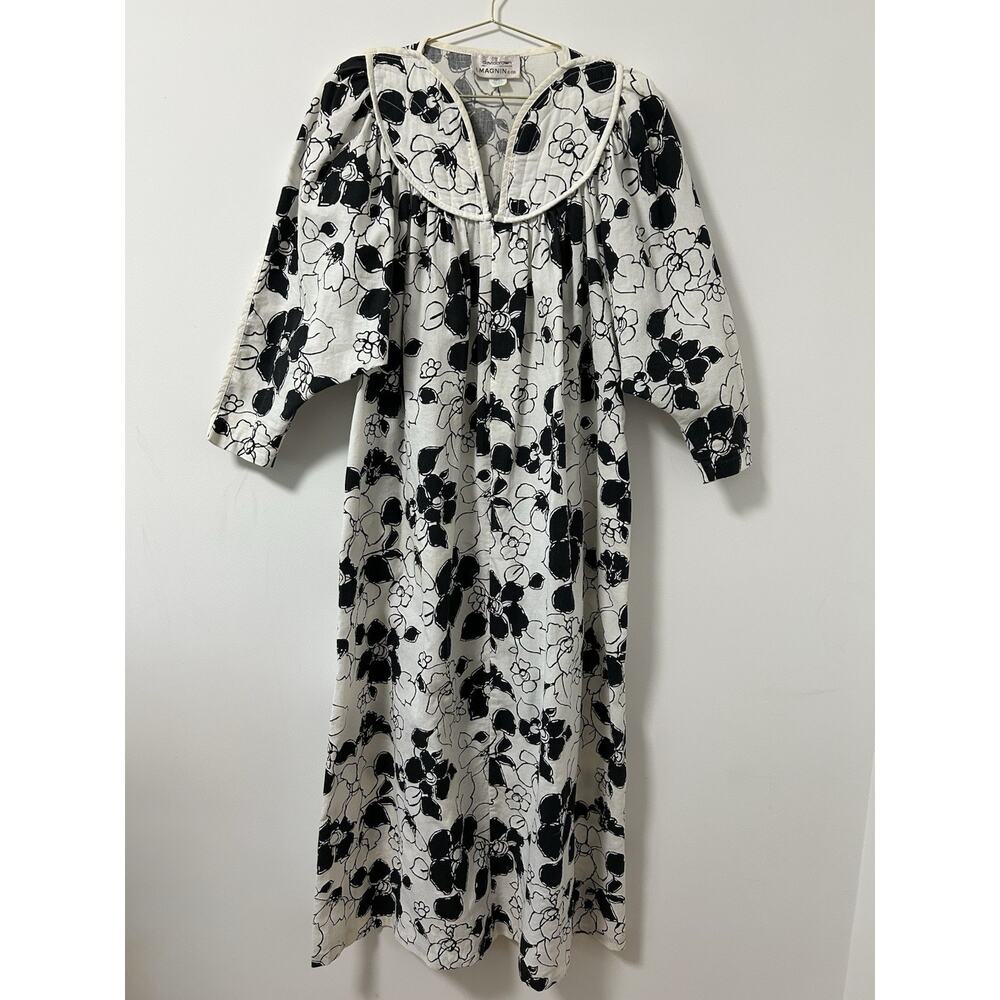 Vintage I Magnin House‎ Dress Sleep Pajama David Brown Floral Small Oversized